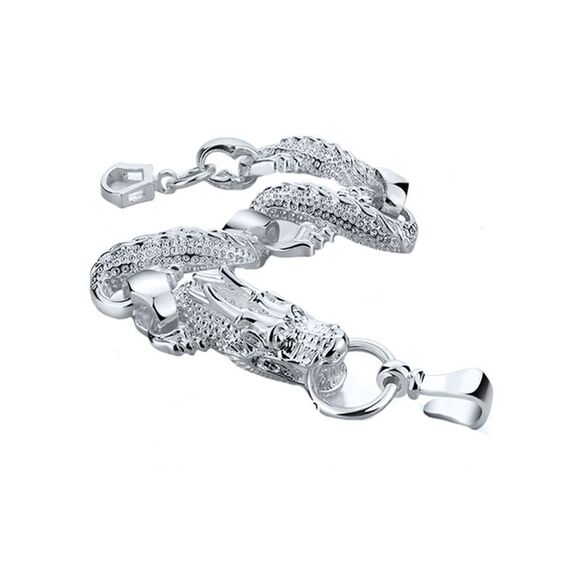 Sterling Silver Plated Chunky Dragon Link Bracelet - Picture 1 of 3